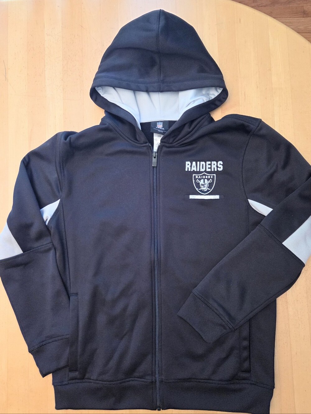 Raiders Full Zip Hoodie Jacket Boys Youth L 14/16 Jet Black NFL Football